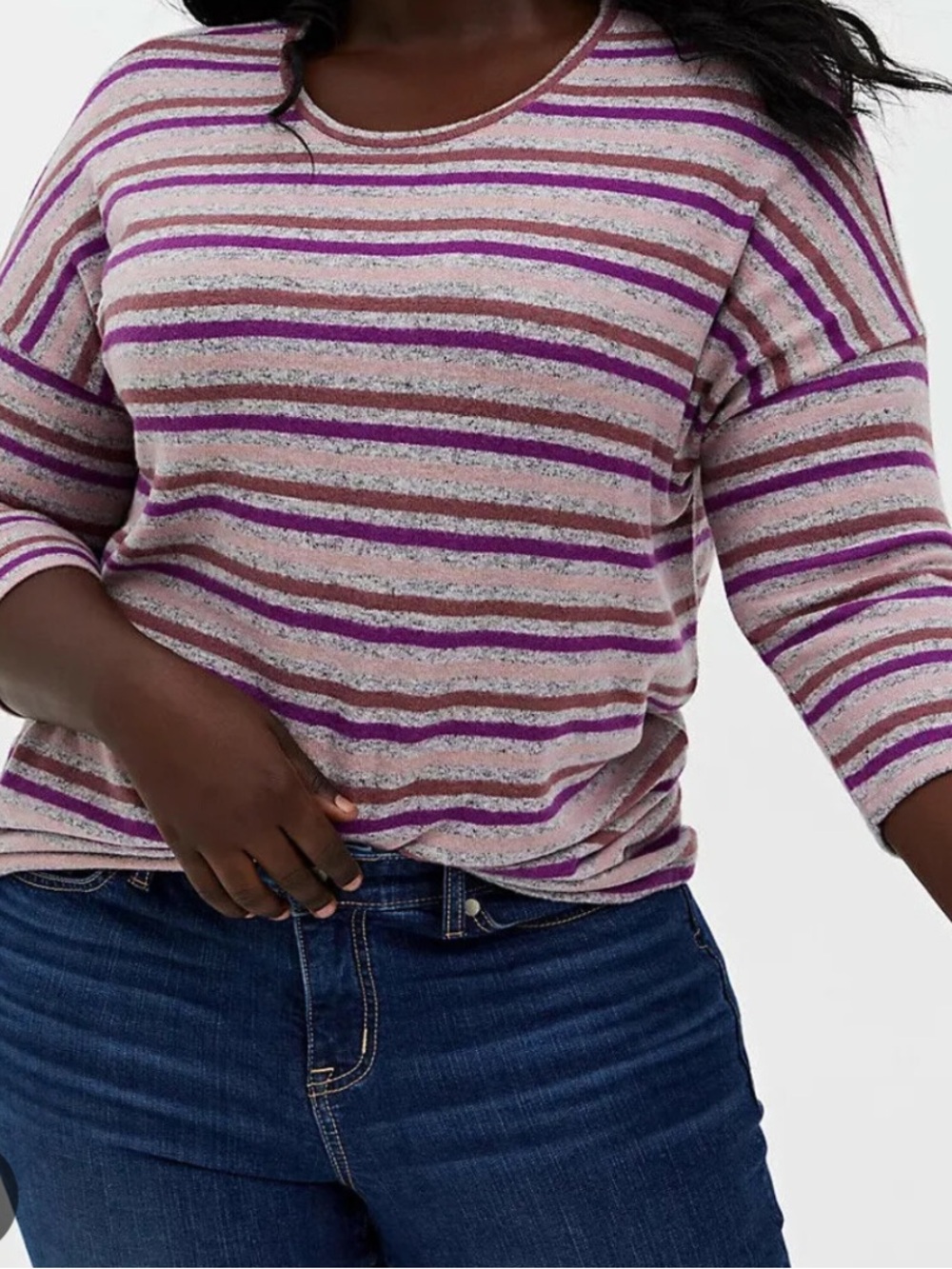 Torrid Super Soft Plush Tee in Multi Stripe in Purple, Pink and Gray Size 1